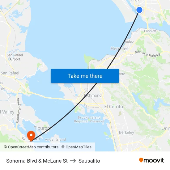 Sonoma Blvd & McLane St to Sausalito map