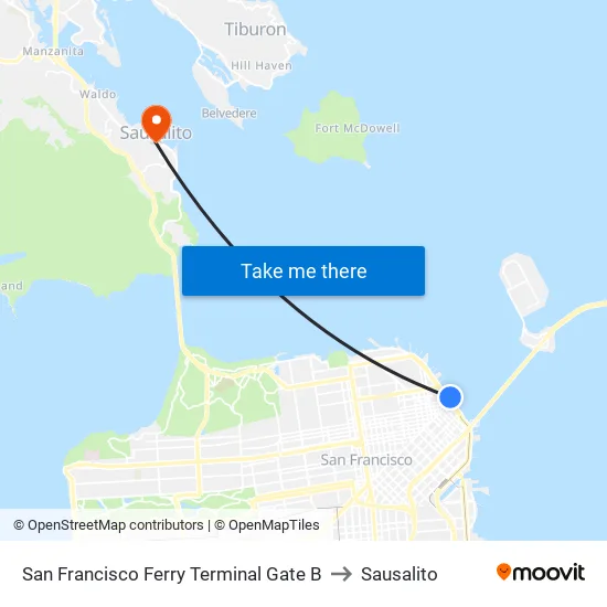 San Francisco Ferry Terminal Gate B to Sausalito map