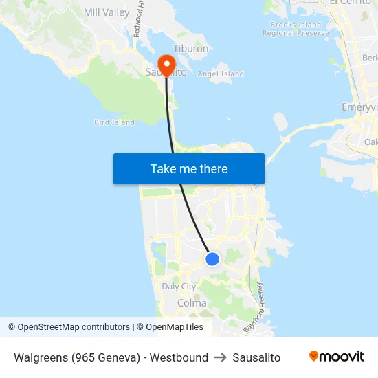 Walgreens (965 Geneva) - Westbound to Sausalito map