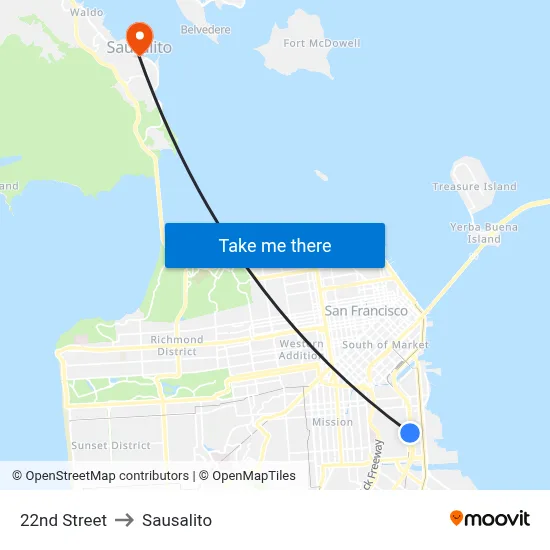 22nd Street to Sausalito map