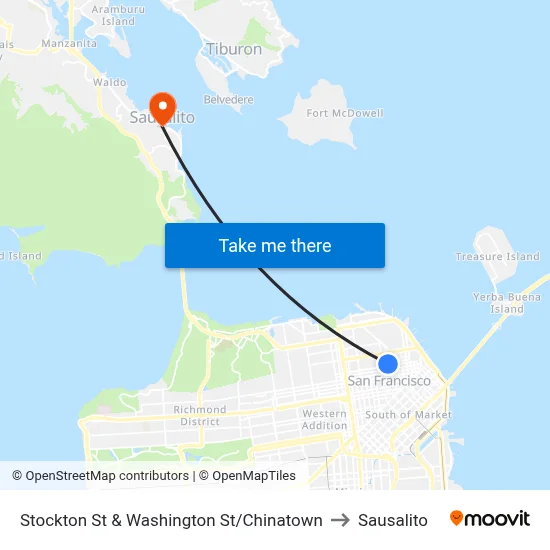 Stockton St & Washington St/Chinatown to Sausalito map