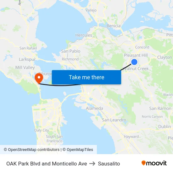 OAK Park Blvd and Monticello Ave to Sausalito map