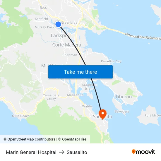 Marin General Hospital to Sausalito map