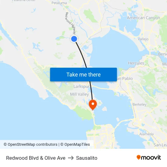 Redwood Blvd & Olive Ave to Sausalito map