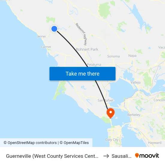 Guerneville (West County Services Center) to Sausalito map