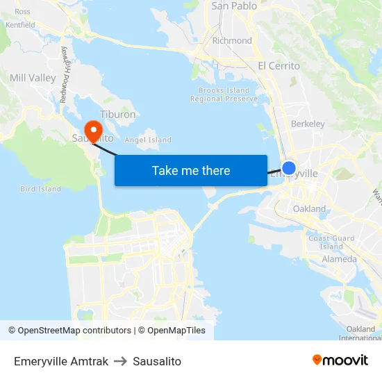 Emeryville Amtrak to Sausalito map
