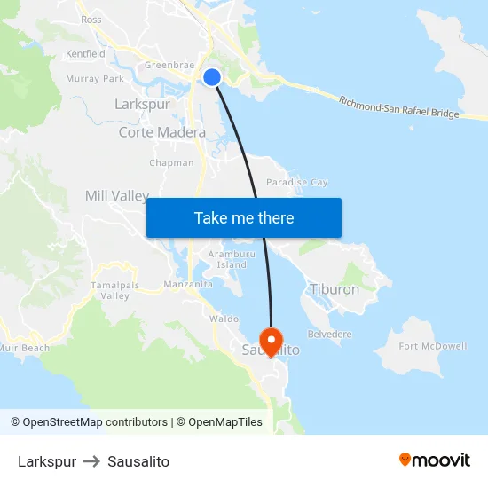 Larkspur to Sausalito map