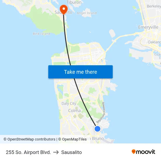 255 So. Airport Blvd. to Sausalito map