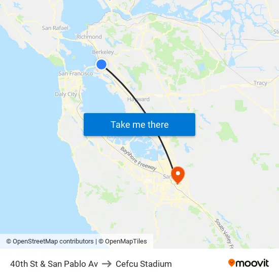 40th St & San Pablo Av to Cefcu Stadium map