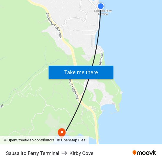 Sausalito Ferry Terminal to Kirby Cove map