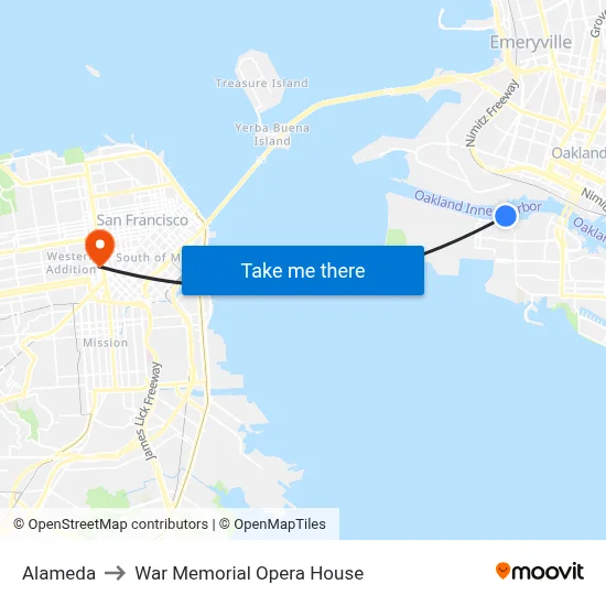Alameda to War Memorial Opera House map
