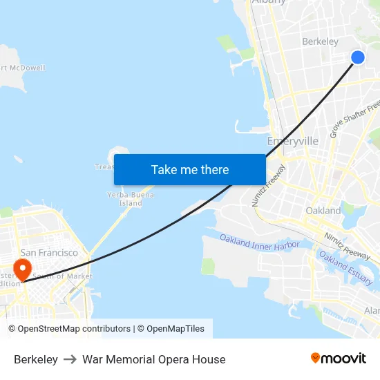 Berkeley to War Memorial Opera House map