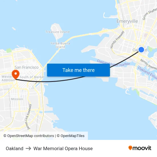 Oakland to War Memorial Opera House map