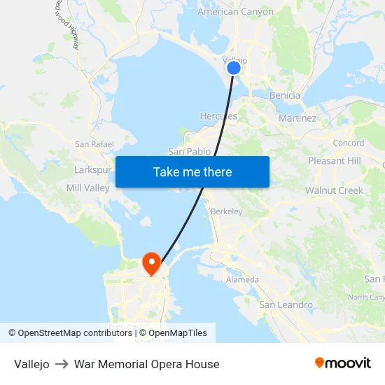 Vallejo to War Memorial Opera House map