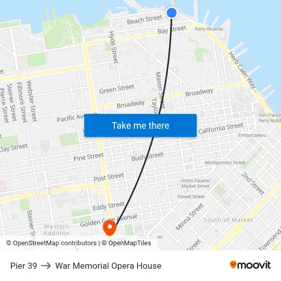 Pier 39 to War Memorial Opera House map