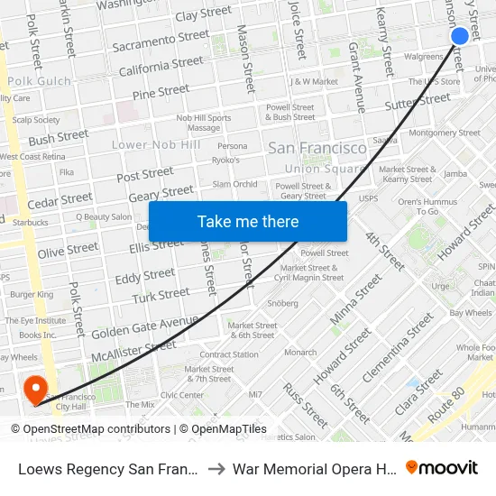 Loews Regency San Francisco to War Memorial Opera House map