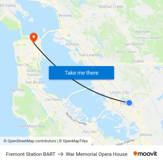 Fremont Station BART to War Memorial Opera House map