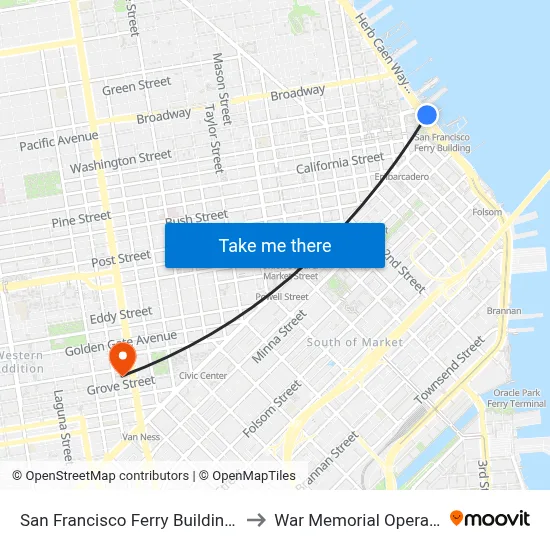 San Francisco Ferry Building Station to War Memorial Opera House map