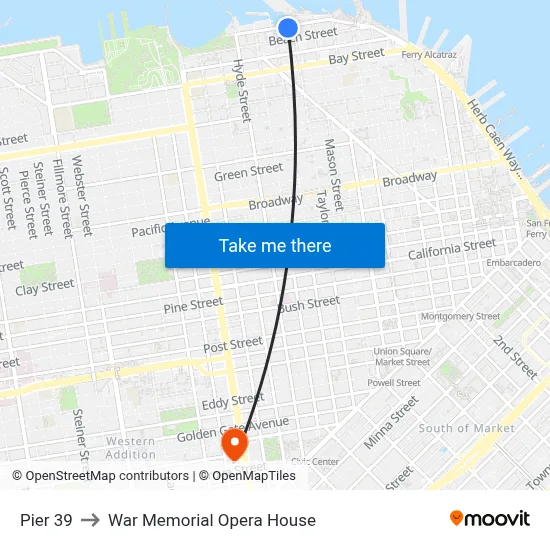 Pier 39 to War Memorial Opera House map