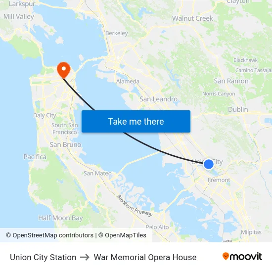 Union City Station to War Memorial Opera House map