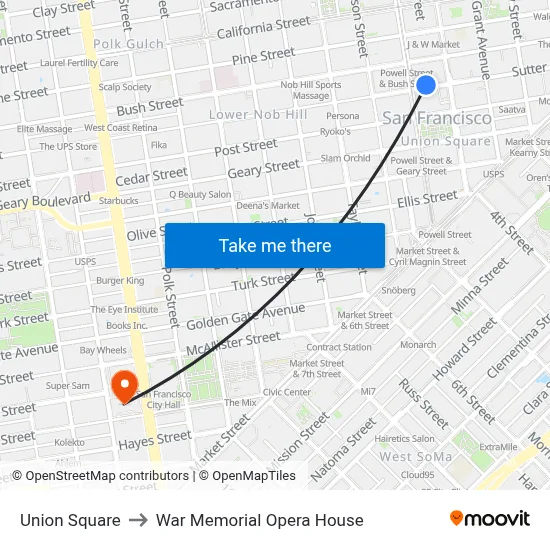 Union Square to War Memorial Opera House map