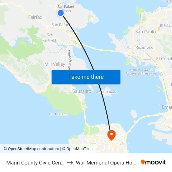 Marin County Civic Center to War Memorial Opera House map