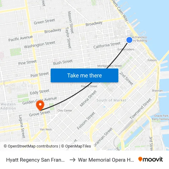 Hyatt Regency San Francisco to War Memorial Opera House map