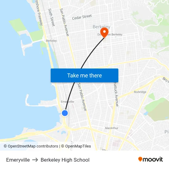 Emeryville to Berkeley High School map