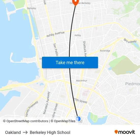 Oakland to Berkeley High School map