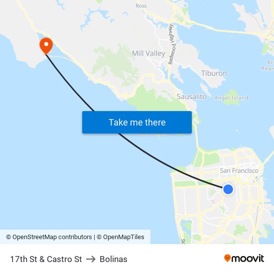 17th St & Castro St to Bolinas map