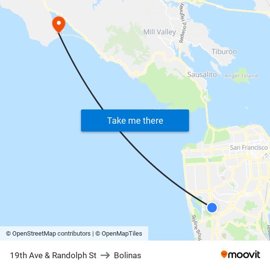 19th Ave & Randolph St to Bolinas map