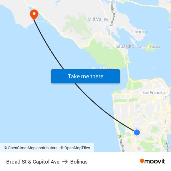 Broad St & Capitol Ave to Bolinas map