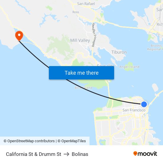 California St & Drumm St to Bolinas map