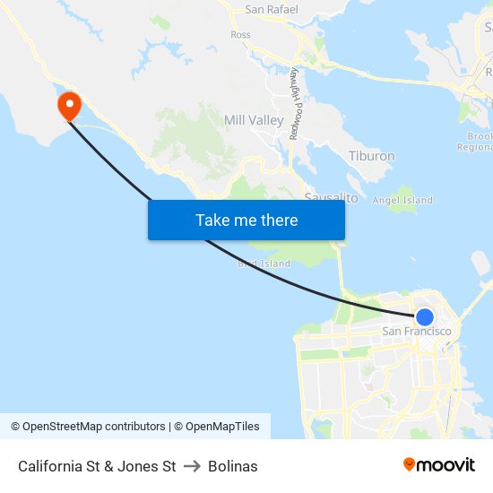 California St & Jones St to Bolinas map