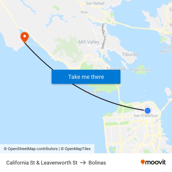 California St & Leavenworth St to Bolinas map