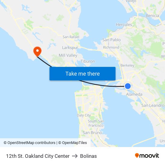 12th St. Oakland City Center to Bolinas map
