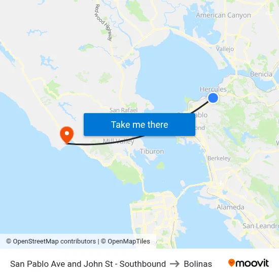 San Pablo Ave and John St - Southbound to Bolinas map