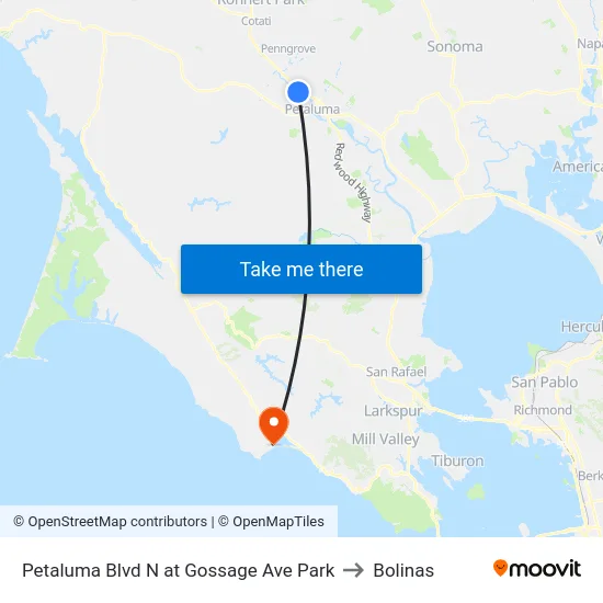 Petaluma Blvd N at Gossage Ave Park to Bolinas map