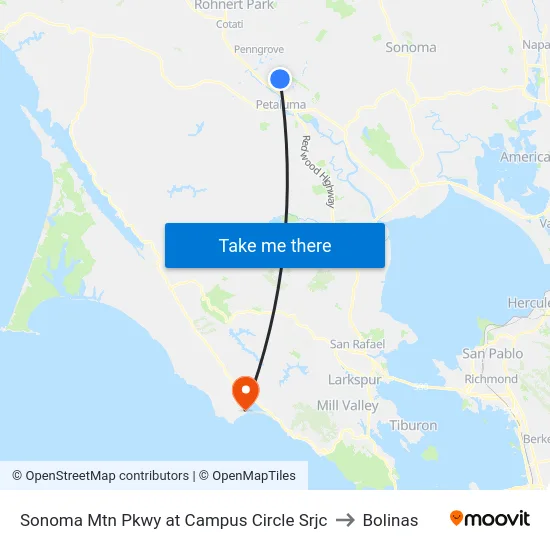 Sonoma Mtn Pkwy at Campus Circle Srjc to Bolinas map