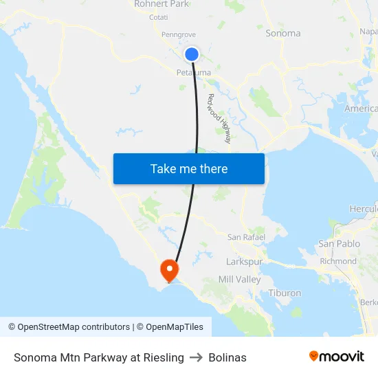 Sonoma Mtn Parkway at Riesling to Bolinas map
