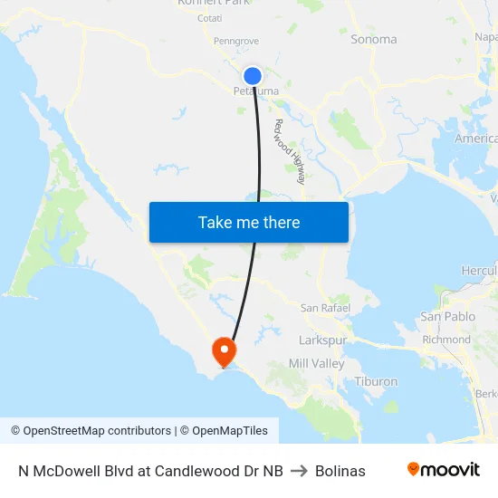 N McDowell Blvd at Candlewood Dr NB to Bolinas map