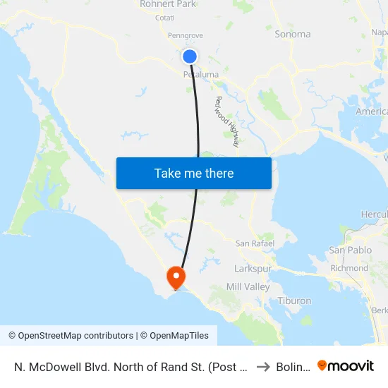 N. McDowell Blvd. North of Rand St. (Post Office) to Bolinas map