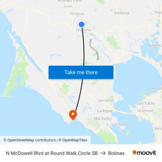 N McDowell Blvd at Round Walk Circle SB to Bolinas map