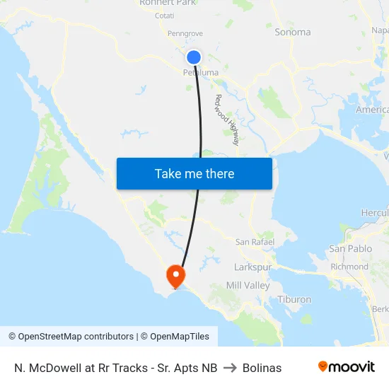 N. McDowell at Rr Tracks - Sr. Apts NB to Bolinas map