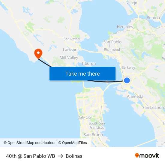 40th @ San Pablo WB to Bolinas map