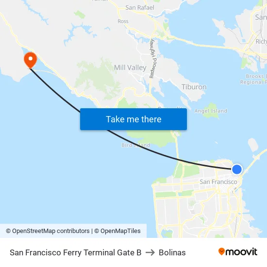 San Francisco Ferry Terminal Gate B to Bolinas map