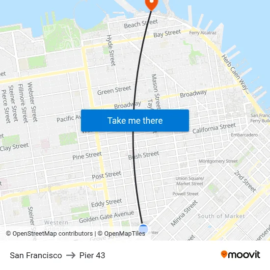 San Francisco to Pier 43 map