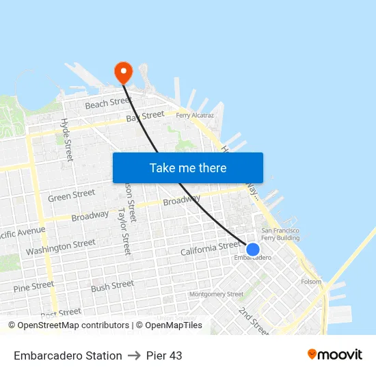 Embarcadero Station to Pier 43 map
