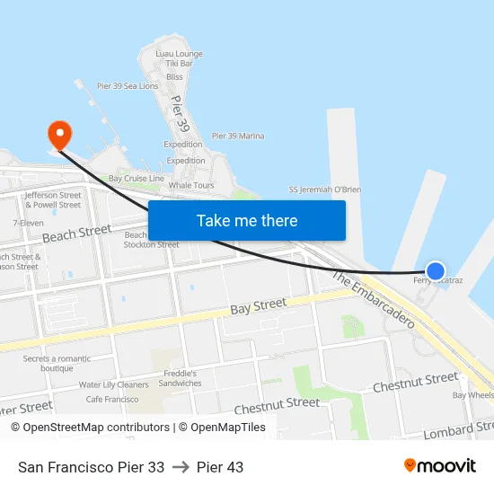 San Francisco Pier 33 to Pier 43 map