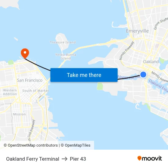 Oakland Ferry Terminal to Pier 43 map